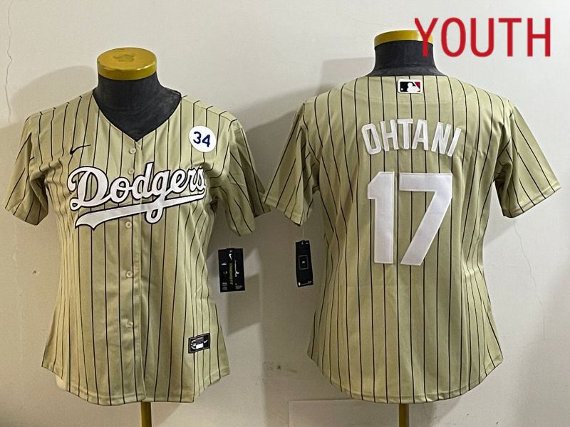 Youth Los Angeles Dodgers #17 Ohtani Green Stripe Game 2024 Nike MLB Jersey style 7